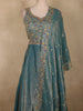 Soft Dusty Teal Blue Floral Thread Embroidered Design Organza Gown with Dupatta
