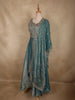 Soft Dusty Teal Blue Floral Thread Embroidered Design Organza Gown with Dupatta