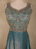 Soft Dusty Teal Blue Floral Thread Embroidered Design Organza Gown with Dupatta