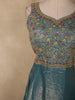 Soft Dusty Teal Blue Floral Thread Embroidered Design Organza Gown with Dupatta