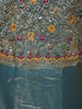 Soft Dusty Teal Blue Floral Thread Embroidered Design Organza Gown with Dupatta