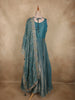 Soft Dusty Teal Blue Floral Thread Embroidered Design Organza Gown with Dupatta