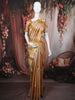 Soft Gold with Rich Antique Gold Vertical Striped Zari Woven Design Pure Kanchipuram Silk Saree with Self Woven Border