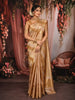 Soft Gold with Rich Antique Gold Vertical Striped Zari Woven Design Pure Kanchipuram Silk Saree with Self Woven Border
