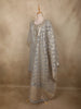 Soft Grey Floral Zari Woven Design Organza Straight Cut Salwar Suit with Dupatta