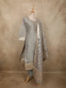 Soft Grey Floral Zari Woven Design Organza Straight Cut Salwar Suit with Dupatta