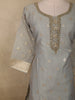 Soft Grey Floral Zari Woven Design Organza Straight Cut Salwar Suit with Dupatta