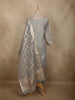 Soft Grey Floral Zari Woven Design Organza Straight Cut Salwar Suit with Dupatta