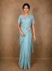 Soft Ice Blue Sequin and Beads Embroidered Design Organza Designer Saree with Designer Border