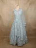 Soft Ice Mint Blue Floral Thread and Mirror Embroidered Design Net Anarkali Gown with Dupatta