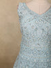 Soft Ice Mint Blue Floral Thread and Mirror Embroidered Design Net Anarkali Gown with Dupatta