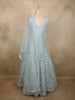 Soft Ice Mint Blue Floral Thread and Mirror Embroidered Design Net Anarkali Gown with Dupatta