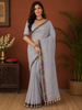 Soft Ivory Abstract Woven Design Cotton Saree with Multicolor Border