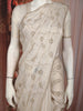 Soft Ivory Beige Floral Vine Zardozi Embroidered Design Space Silk Fancy Saree