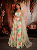 Soft Ivory Bold Floral Motif Printed Design Chiffon Lehenga with Matching Dupatta