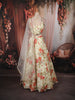 Soft Ivory Bold Floral Motif Printed Design Chiffon Lehenga with Matching Dupatta