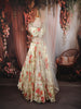 Soft Ivory Bold Floral Motif Printed Design Chiffon Lehenga with Matching Dupatta