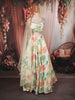 Soft Ivory Bold Floral Motif Printed Design Chiffon Lehenga with Matching Dupatta