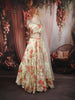 Soft Ivory Bold Floral Motif Printed Design Chiffon Lehenga with Matching Dupatta