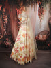 Soft Ivory Bold Floral Motif Printed Design Chiffon Lehenga with Matching Dupatta