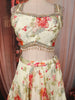 Soft Ivory Bold Floral Motif Printed Design Chiffon Lehenga with Matching Dupatta