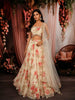Soft Ivory Bold Floral Motif Printed Design Chiffon Lehenga with Matching Dupatta