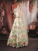 Soft Ivory Bold Floral Motif Printed Design Chiffon Lehenga with Matching Dupatta