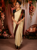 Soft Ivory Checked Woven Design Pure Kanchipuram Silk Saree with Contrast Multicolor Zari Border