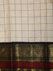 Soft Ivory Checked Woven Design Pure Kanchipuram Silk Saree with Contrast Multicolor Zari Border