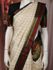 Soft Ivory Checked Woven Design Pure Kanchipuram Silk Saree with Contrast Multicolor Zari Border