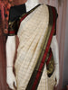 Soft Ivory Checked Woven Design Pure Kanchipuram Silk Saree with Contrast Multicolor Zari Border
