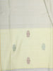 Soft Ivory Checked Zari Woven Design Pure Kanchipuram Silk Saree with Contrast Floral Butta Border
