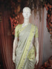 Soft Ivory Checked Zari Woven Design Pure Kanchipuram Silk Saree with Contrast Floral Butta Border