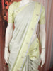 Soft Ivory Checked Zari Woven Design Pure Kanchipuram Silk Saree with Contrast Floral Butta Border