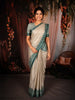Soft Ivory Cream Checked Zari Woven Design Tussar Silk Saree with Contrast Border
