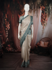 Soft Ivory Cream Checked Zari Woven Design Tussar Silk Saree with Contrast Border