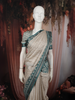 Soft Ivory Cream Checked Zari Woven Design Tussar Silk Saree with Contrast Border