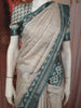 Soft Ivory Cream Checked Zari Woven Design Tussar Silk Saree with Contrast Border