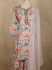 Soft Ivory Cream Floral Printed Design Cotton Palazzo Suit with Dupatta