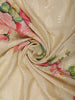 Soft Ivory Cream Floral Printed Design Pure Tussar Party Wear Saree with Thread Work Border