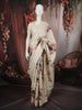 Soft Ivory Cream Floral Printed Design Pure Tussar Party Wear Saree with Thread Work Border