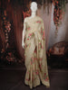 Soft Ivory Cream Floral Printed Design Pure Tussar Party Wear Saree with Thread Work Border