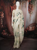 Soft Ivory Cream Floral Printed Design Pure Tussar Party Wear Saree with Thread Work Border