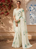 Soft Ivory Cream Floral Printed Design Pure Tussar Party Wear Saree with Thread Work Border