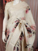Soft Ivory Cream Floral Printed Design Pure Tussar Party Wear Saree with Thread Work Border