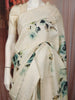 Soft Ivory Cream Floral Printed Design Pure Tussar Party Wear Saree with Thread Work Border