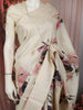Soft Ivory Cream Floral Printed Design Pure Tussar Party Wear Saree with Thread Work Border