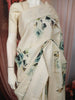 Soft Ivory Cream Floral Printed Design Pure Tussar Party Wear Saree with Thread Work Border