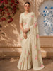 Soft Ivory Cream Floral Printed Design Pure Tussar Party Wear Saree with Thread Work Border