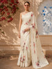 Soft Ivory Cream Floral Printed Design Pure Tussar Party Wear Saree with Thread Work Border